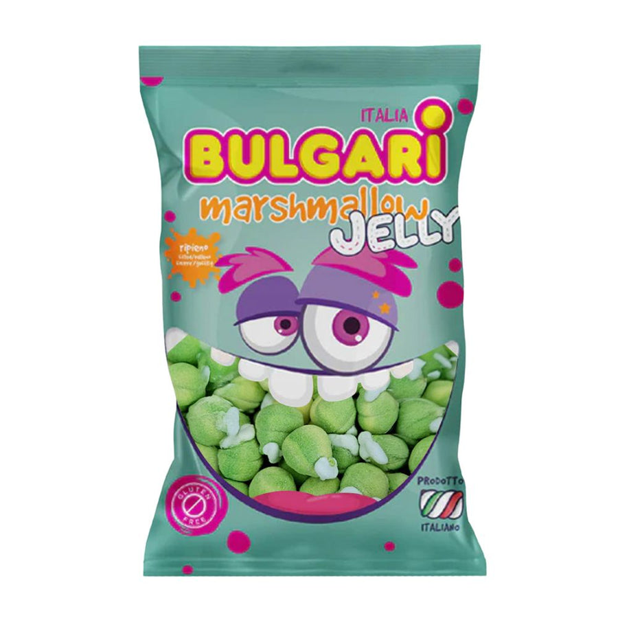 Confezione da 1kg, marshmallow a forma di mela e ripieni di gelatina al gusto di mela.