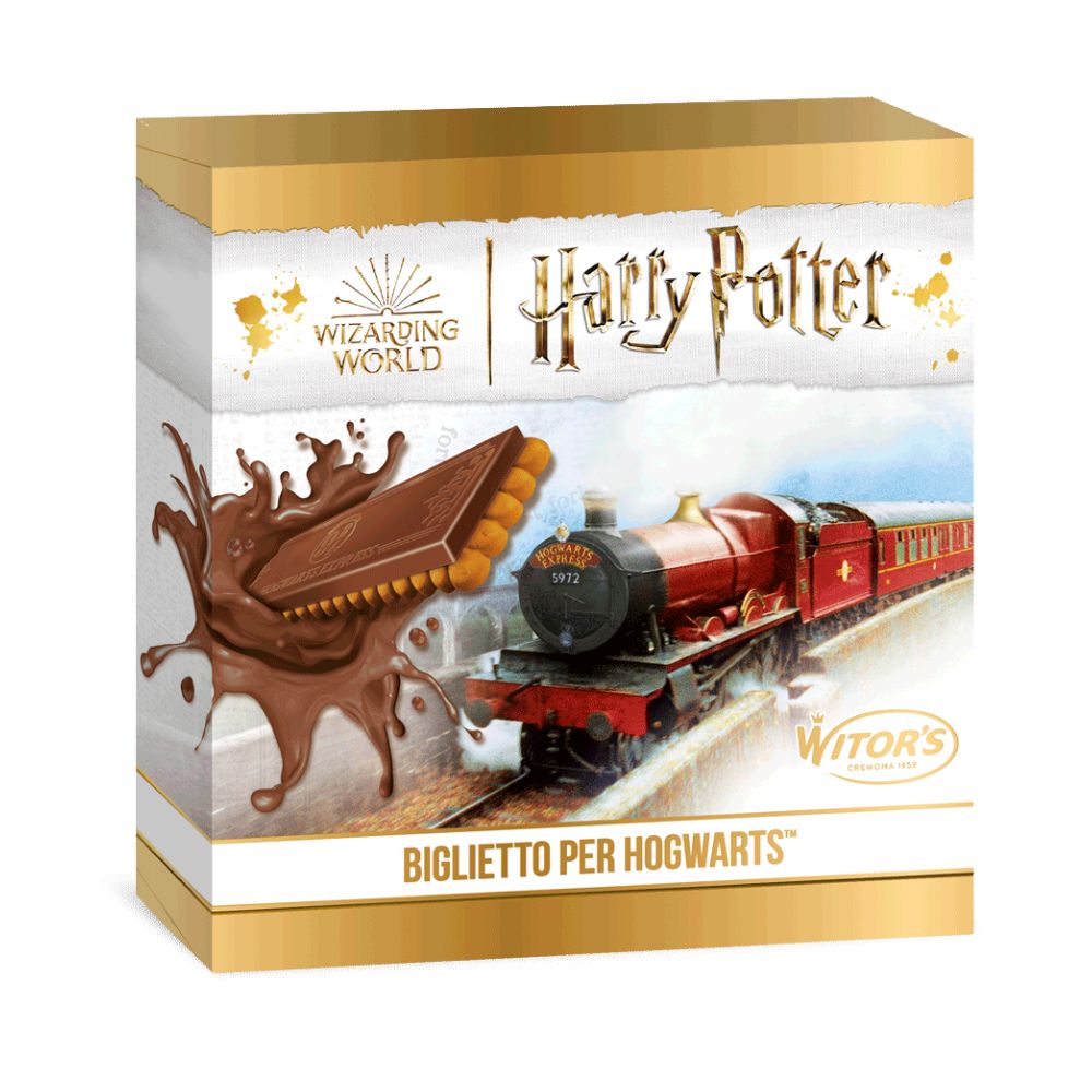 Confezione da 126g biscotto con tavoletta di cioccolato al latte Harry Potter.