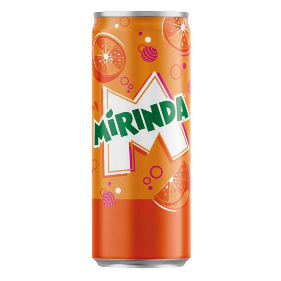 Confezione da 330ml, bevanda analcolica al gusto d'arancia Mirinda.