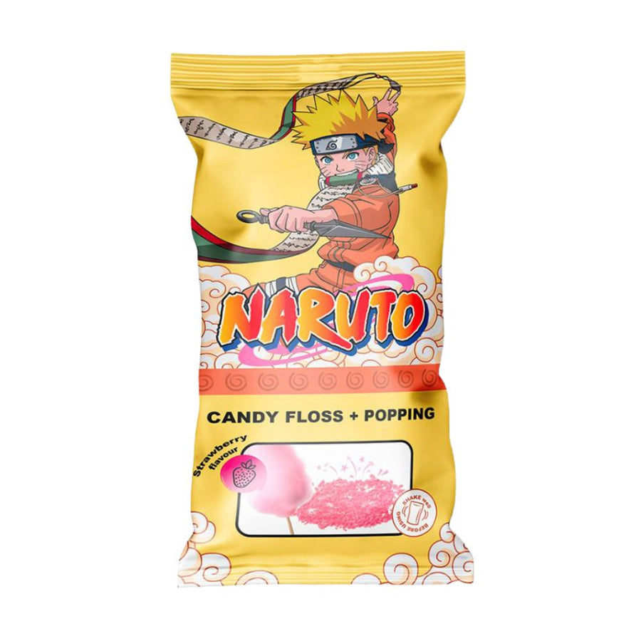 Naruto Candy Floss & Popping Stickers, zucchero filato e caramelle frizzanti al gusto di fragola da 11g.