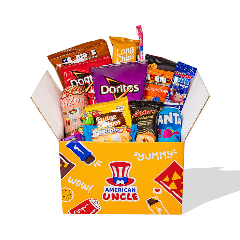 Snack box da almeno 30 prodotti internazionali: dolce, salato e bevande