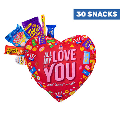 Valentine’s Heart L, cuscino a forma di cuore con 30 snack dolci e salati a sorpresa