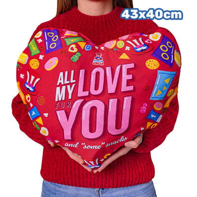 Valentine’s Heart L, cuscino a forma di cuore con 30 snack dolci e salati a sorpresa