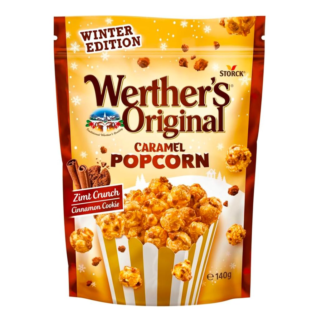 Confezione da 140g di Werther’s Original Caramel Popcorn Cinnamon Cookie, popcorn caramellati con pezzi di biscotti alla cannella