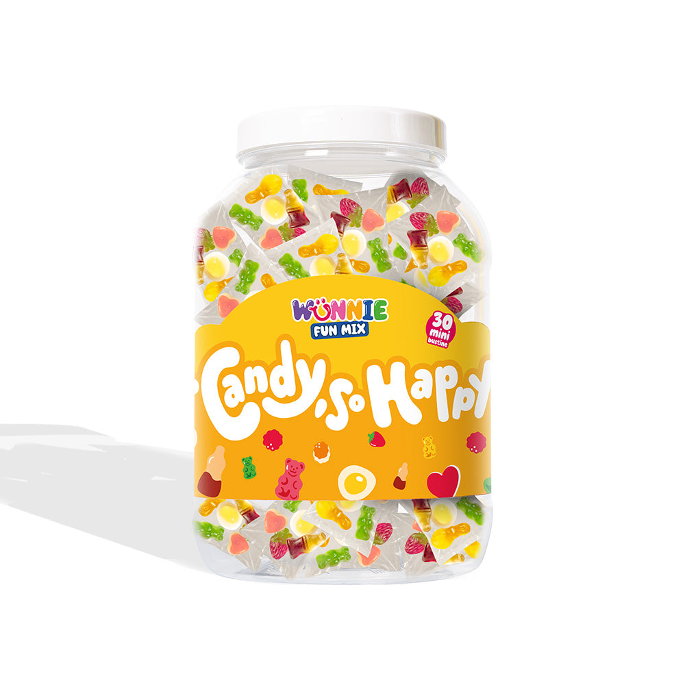 Confezione da 600g di bustine monoporzione di caramelle gommose nella versione gialla