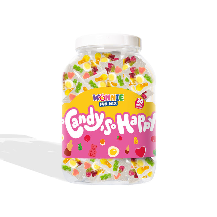 Confezione da 600g di bustine monoporzione di caramelle gommose nella versione rosa e gialla