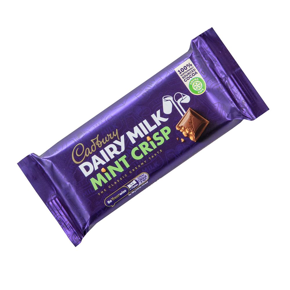 Cadbury Dairy Milk Irish Mint barretta di cioccolato con croccante al