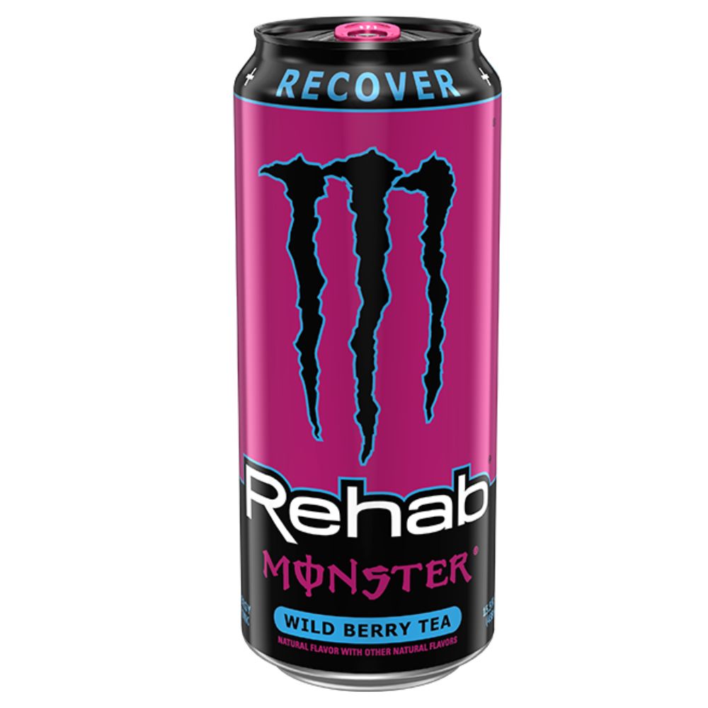 (Monster non da collezione, danneggiata) Monster Energy Rehab Wild Berry Tea, energy drink al gusto di tè ai frutti rossi da 458ml