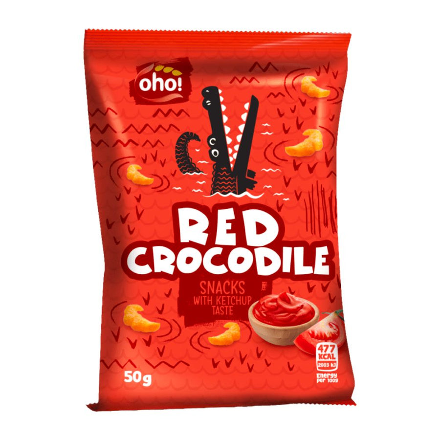 Confezione da 50g di patatine al ketchup Oho Crocodile