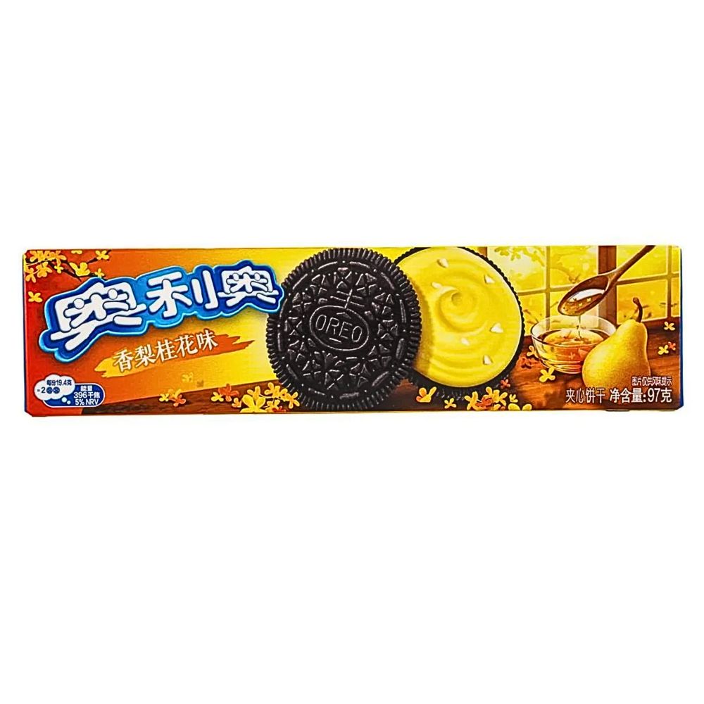 Confezione da 97g di biscotti con crema alla pera e osmantus Oreo