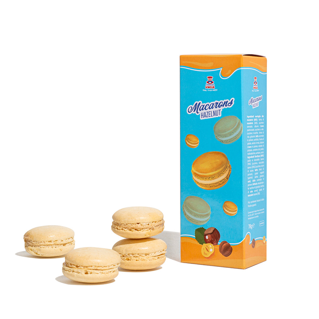 American Uncle Macarons Hazelnut, meringhe alle mandorle ripiene di crema alle nocciole da 78g
