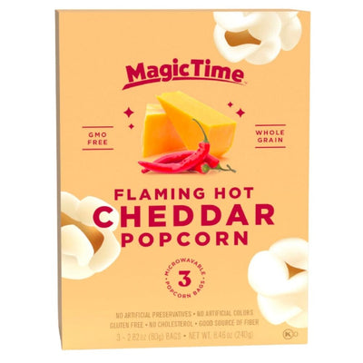 Confezione da 240g di popcorn al cheddar piccante Magic Time Flaming Hot Cheddar Popcorn