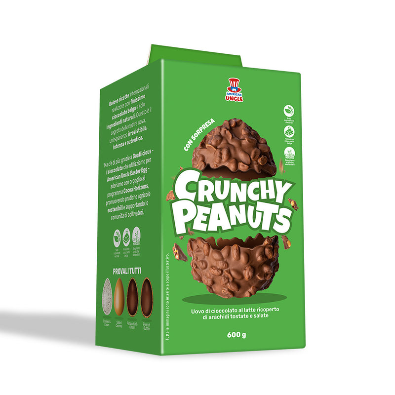 American Uncle Crunchy Peanuts Easter Egg, uovo di Pasqua di cioccolato al latte ricoperto di arachidi tostate salate da 600g