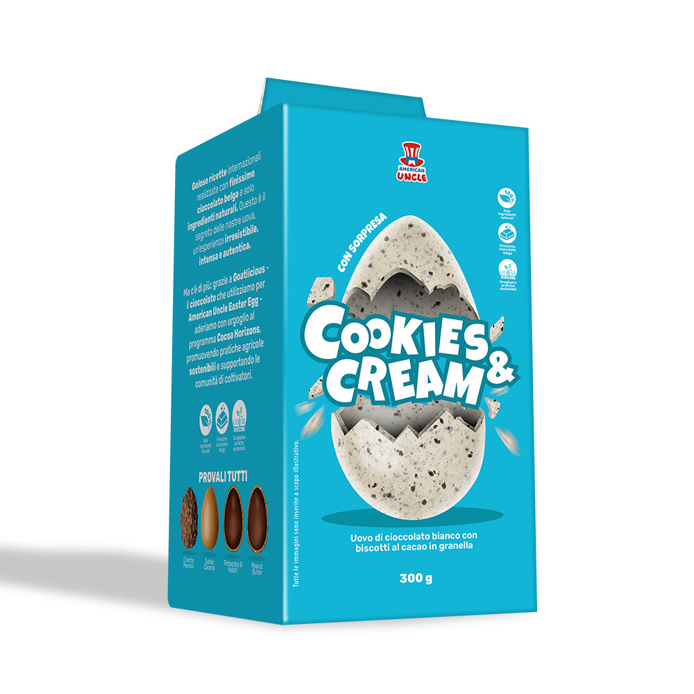 American Uncle Cookies & Cream Easter Egg, uovo di Pasqua di cioccolato bianco con biscotto al cacao in granella da 300 g