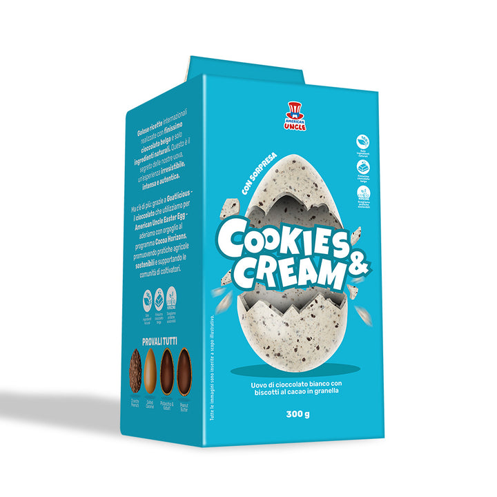 American Uncle Cookies & Cream Easter Egg, uovo di Pasqua di cioccolato bianco con biscotto al cacao in granella da 300 g