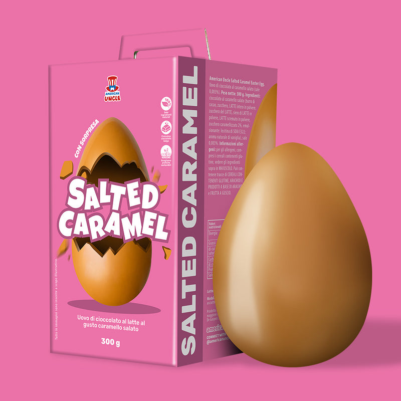 American Uncle Salted Caramel Easter Egg, uovo di Pasqua di cioccolato al latte al gusto caramello salato da 300 g