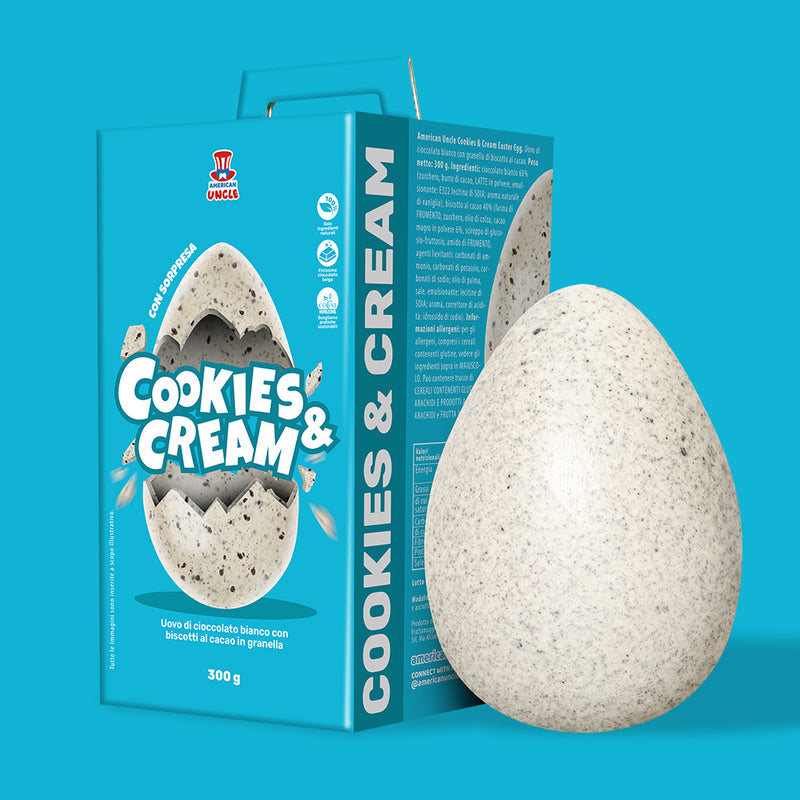 American Uncle Cookies & Cream Easter Egg, uovo di Pasqua di cioccolato bianco con biscotto al cacao in granella da 300 g