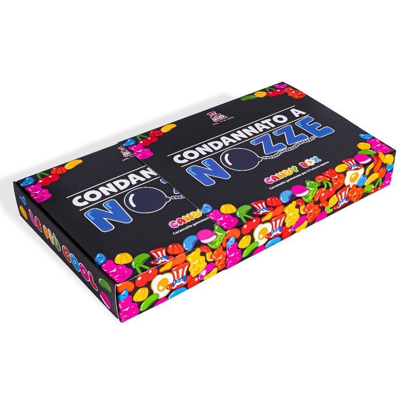 Candy box "Condannato a nozze", scatola di caramelle gommose da comporre con le preferite dello sposo