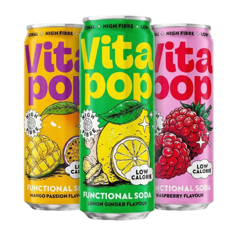 3x VITA POP (Mango Passion, Lemon Ginger, Raspberry), 3 bevande funzionali da 330ml