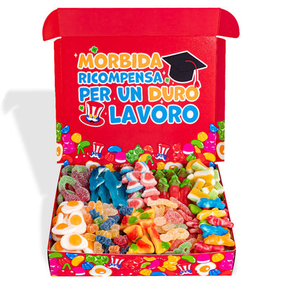 Candy box "Congratulazioni per la tua laurea", scatola di caramelle gommose da comporre con le preferite del laureato