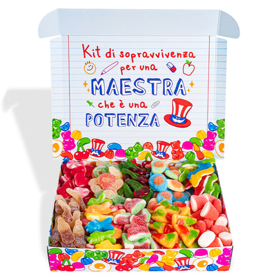Candy box "Maestra da 10 e lode", scatola di caramelle gommose da comporre con le preferite della tua maestra