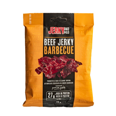 Confezione da 45g di carne secca di manzo al gusto bbq Jerky and Go beef barbecue