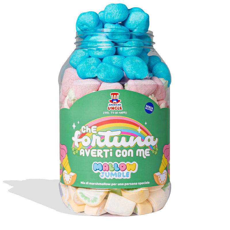 Mallow Jumble “Che fortuna averti con me”, barattolo di marshmallow da comporre con i tuoi gusti preferiti