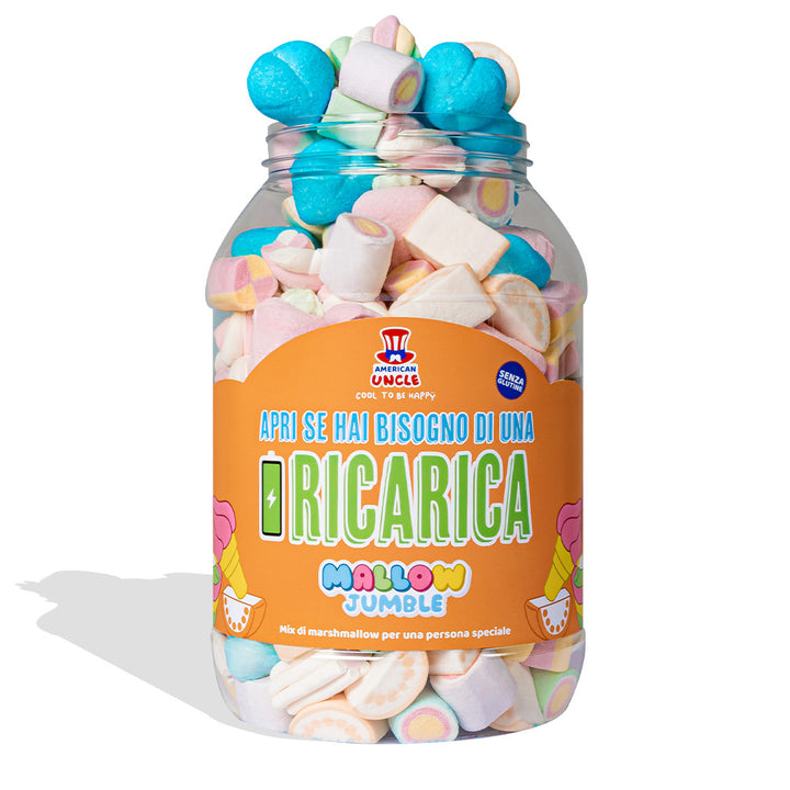 Mallow Jumble "Apri se hai bisogno di una ricarica", barattolo di marshmallow da comporre con i tuoi gusti preferiti