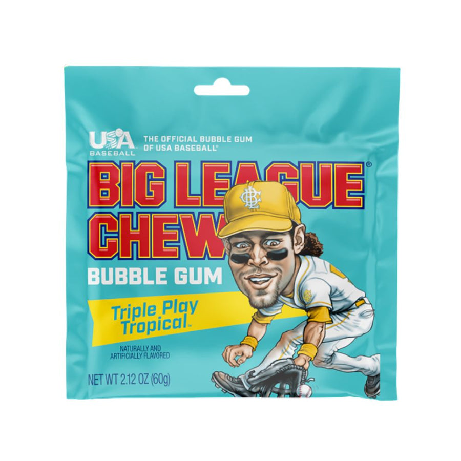 Big League Chew Bubble Gum Triple Play Tropical, gomme da masticare al gusto di frutta tropicale da 60g