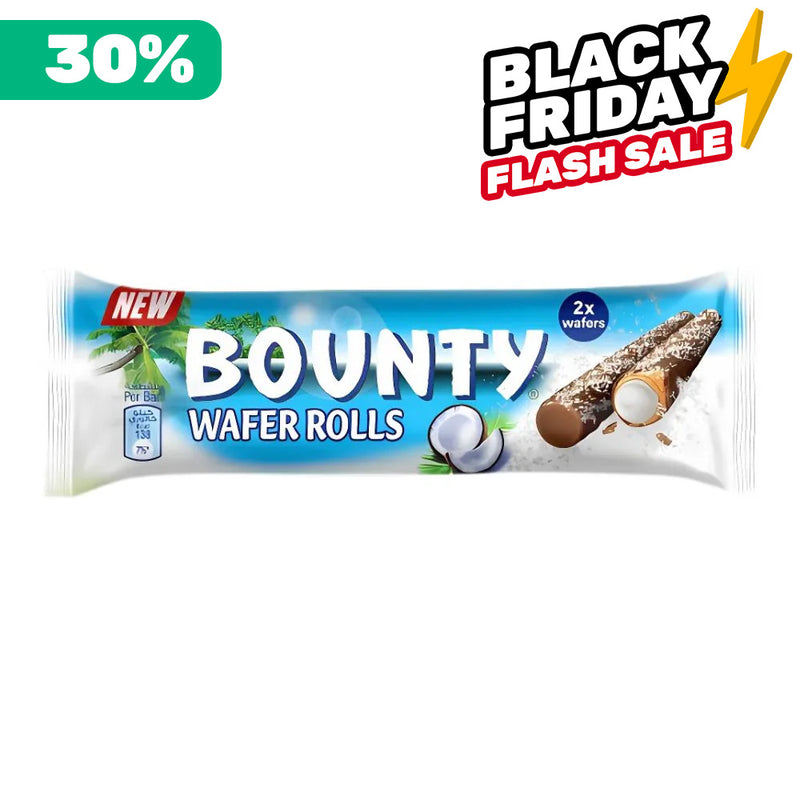 Bounty Wafer Rolls, wafer arrotolato ricoperto di cioccolato e ripieno di crema al cocco da 22,5g