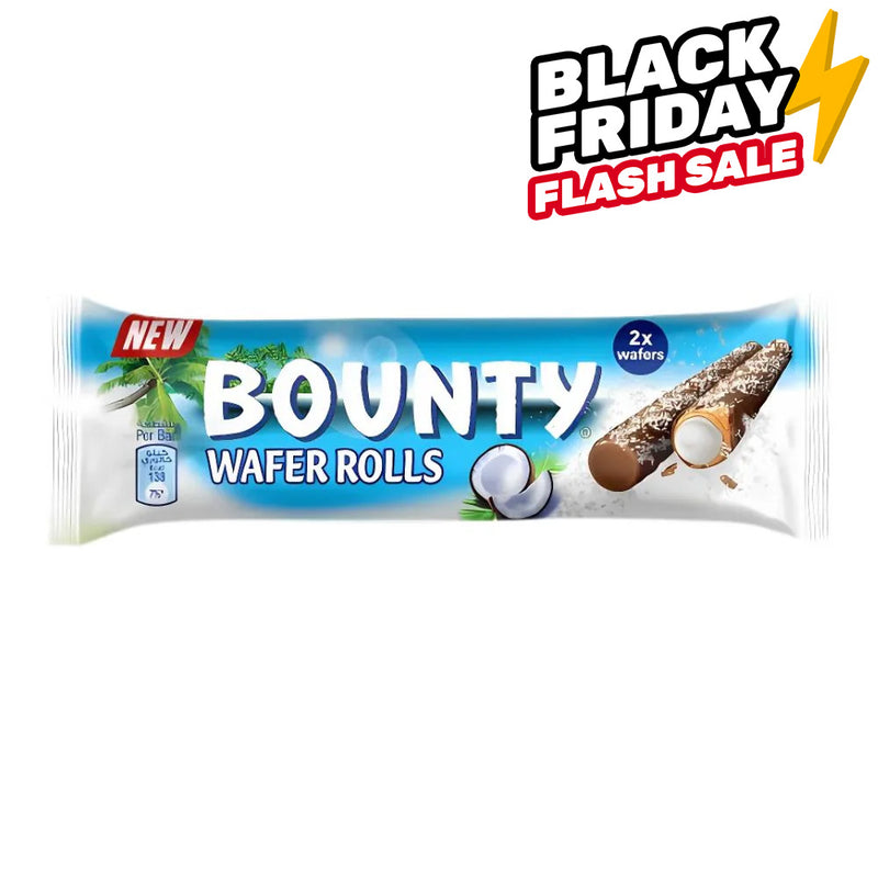 Bounty Wafer Rolls, wafer arrotolato ricoperto di cioccolato e ripieno di crema al cocco da 22,5g