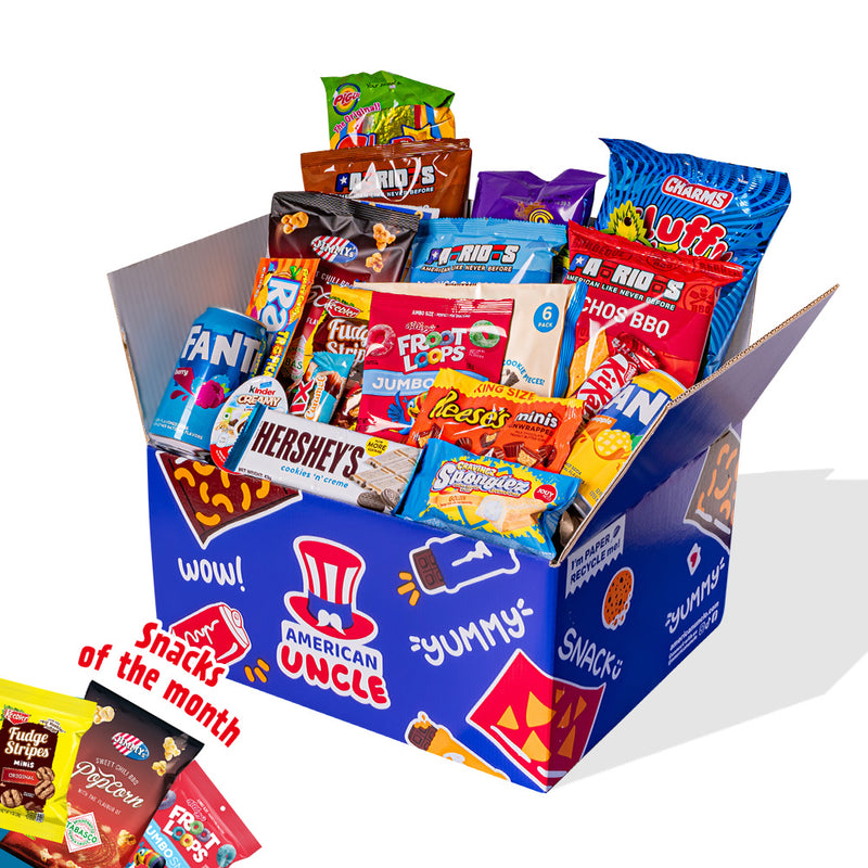 Snack box da almeno 50 prodotti internazionali: dolce, salato e bevande