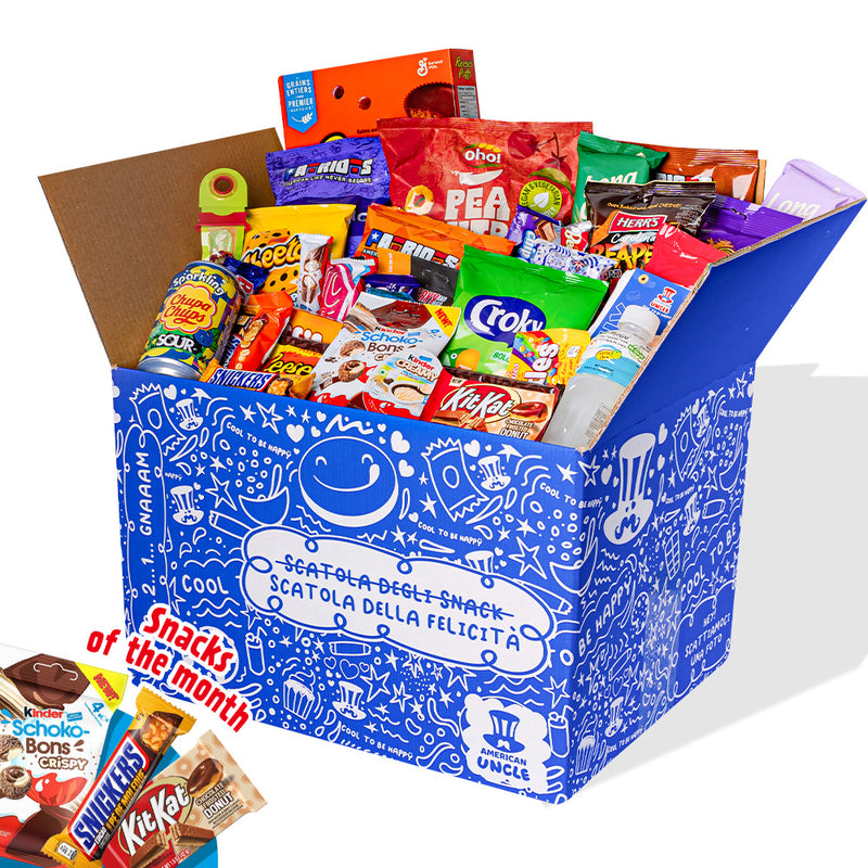 Snack box da 100 prodotti internazionali: dolce, salato e bevande