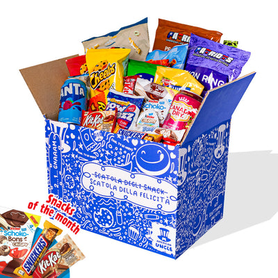 Snack box da almeno 50 prodotti internazionali: dolce, salato e bevande
