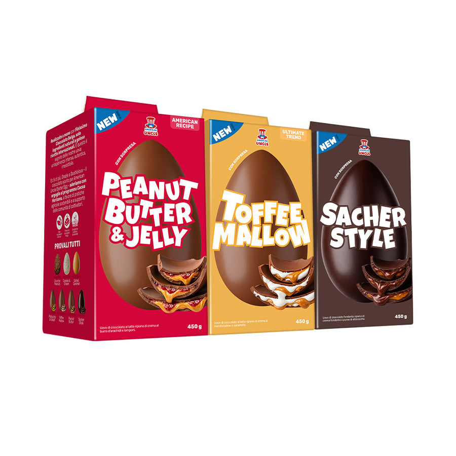 Bundle da 3 uova di pasqua: peanut butter & Jelly, Toffee Mallow, Sacher Style