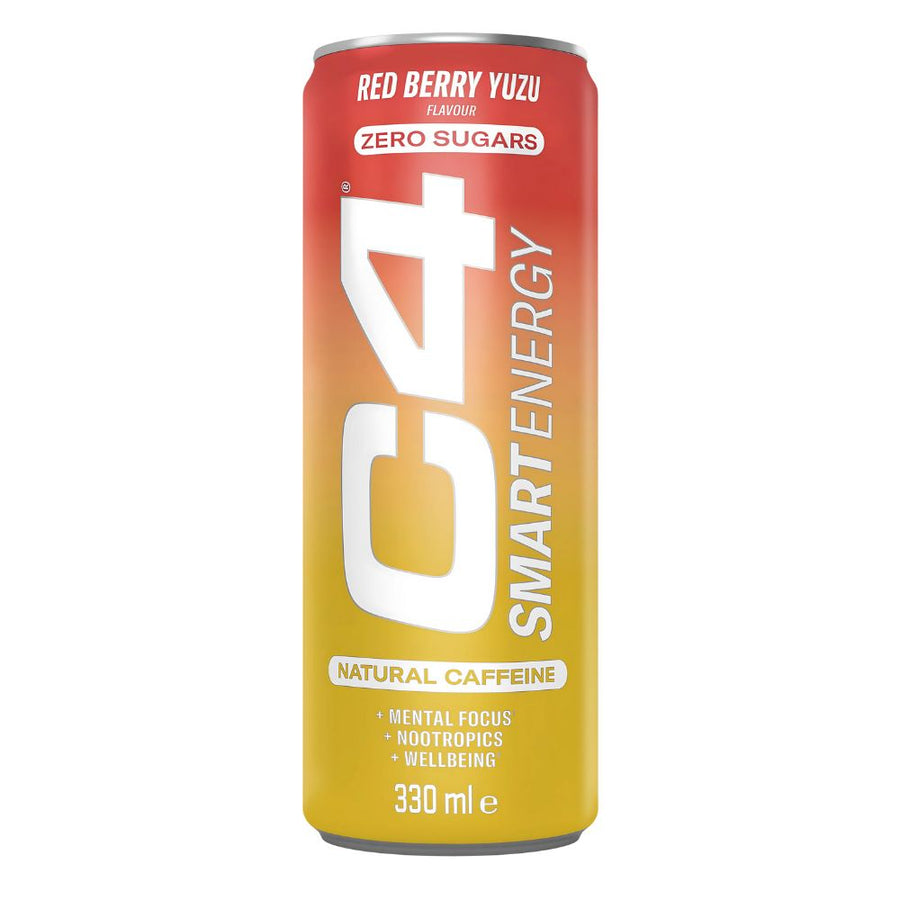 Confezione da 330ml, energy drink al gusto di frutti rossi C4.
