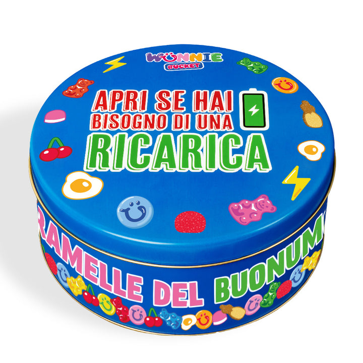Wunnie Bucket "Apri se hai bisogno di una ricarica", latta di caramelle gommose da comporre con i tuoi gusti preferiti - 3 kg