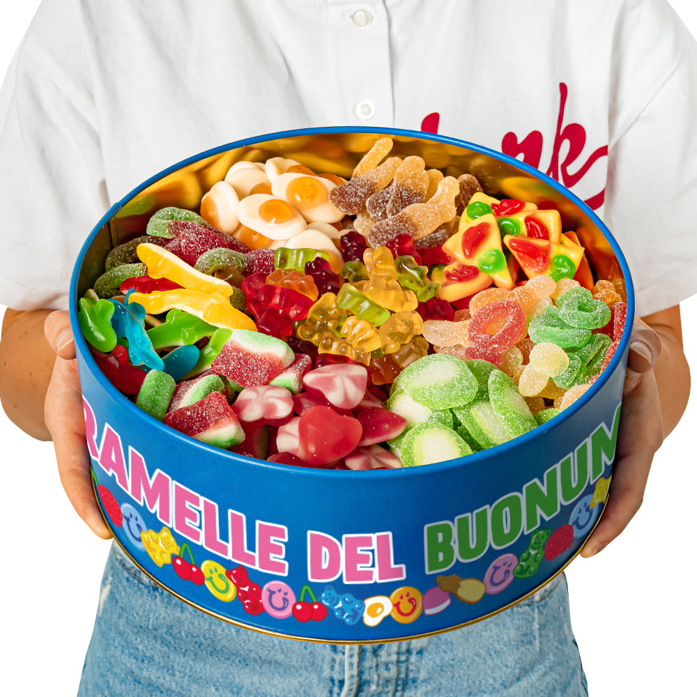 Wunnie Bucket "Apri se hai bisogno di una ricarica", latta di caramelle gommose da comporre con i tuoi gusti preferiti - 3 kg
