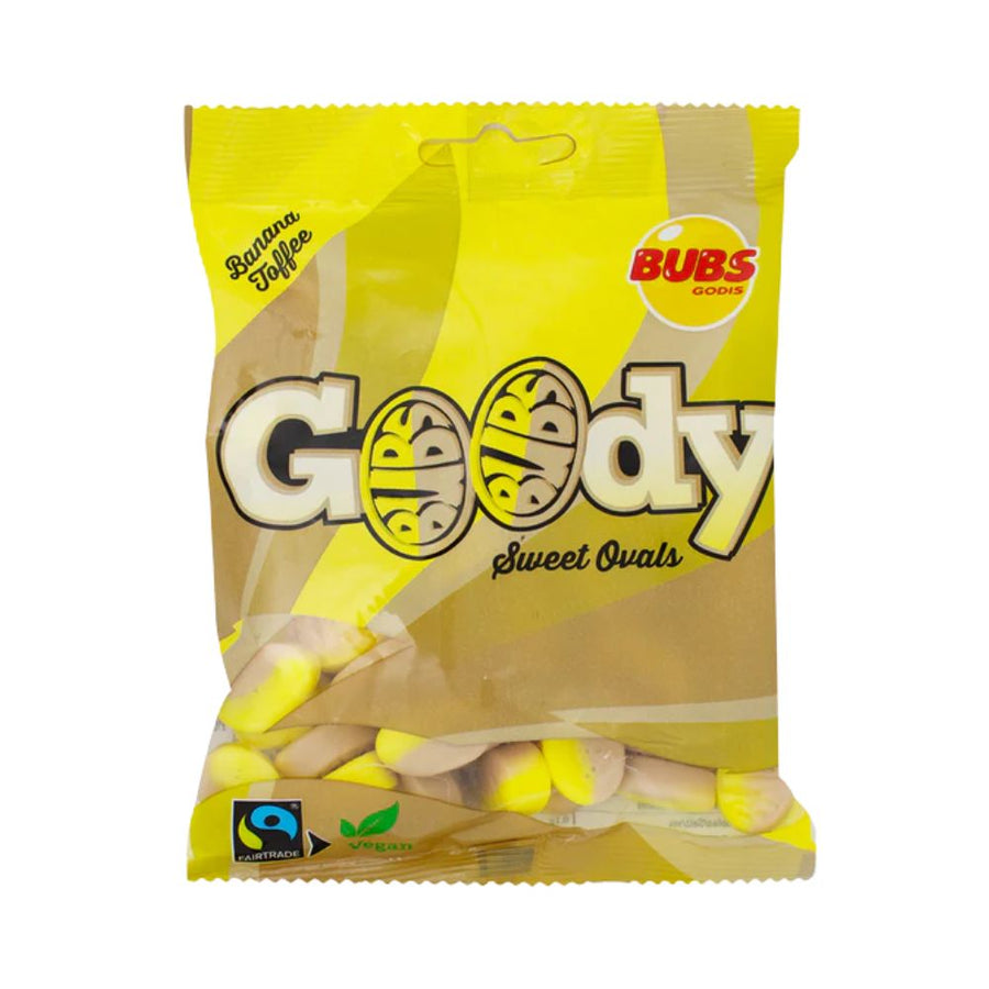 Bubs Goody Banana Toffe, caramelle al gusto di banana da 90g.