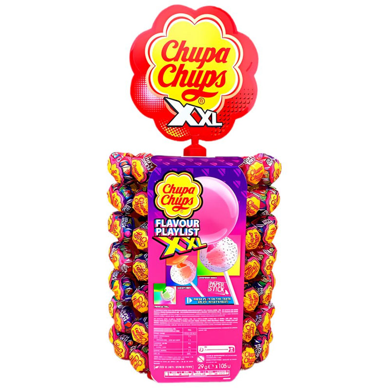 Chupa Chups XXL Playlist, lecca lecca con ripieno di gomma da masticare gusti misti da 29g (Confezione da 105)