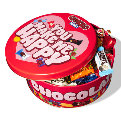 Ciokko Bucket “You make me happy”, latta di cioccolatini da 1 kg da comporre con i gusti preferiti della tua metà