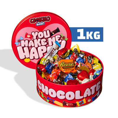 Ciokko Bucket “You make me happy”, latta di cioccolatini da 1 kg da comporre con i gusti preferiti della tua metà