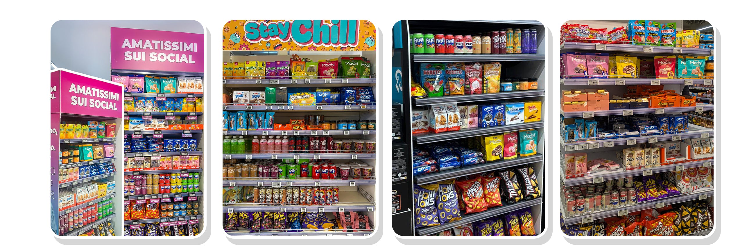 vari scaffali installati nei supermercati