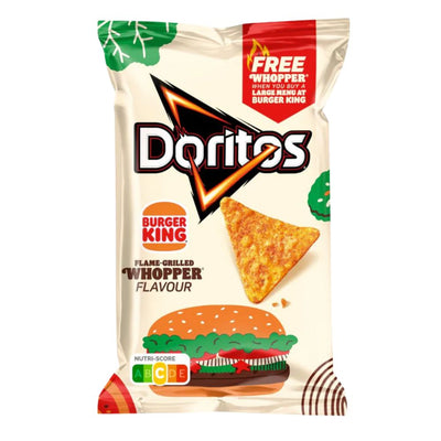 Confezione da 100g, chips di mais con gusto Whopper grigliato Doritos.