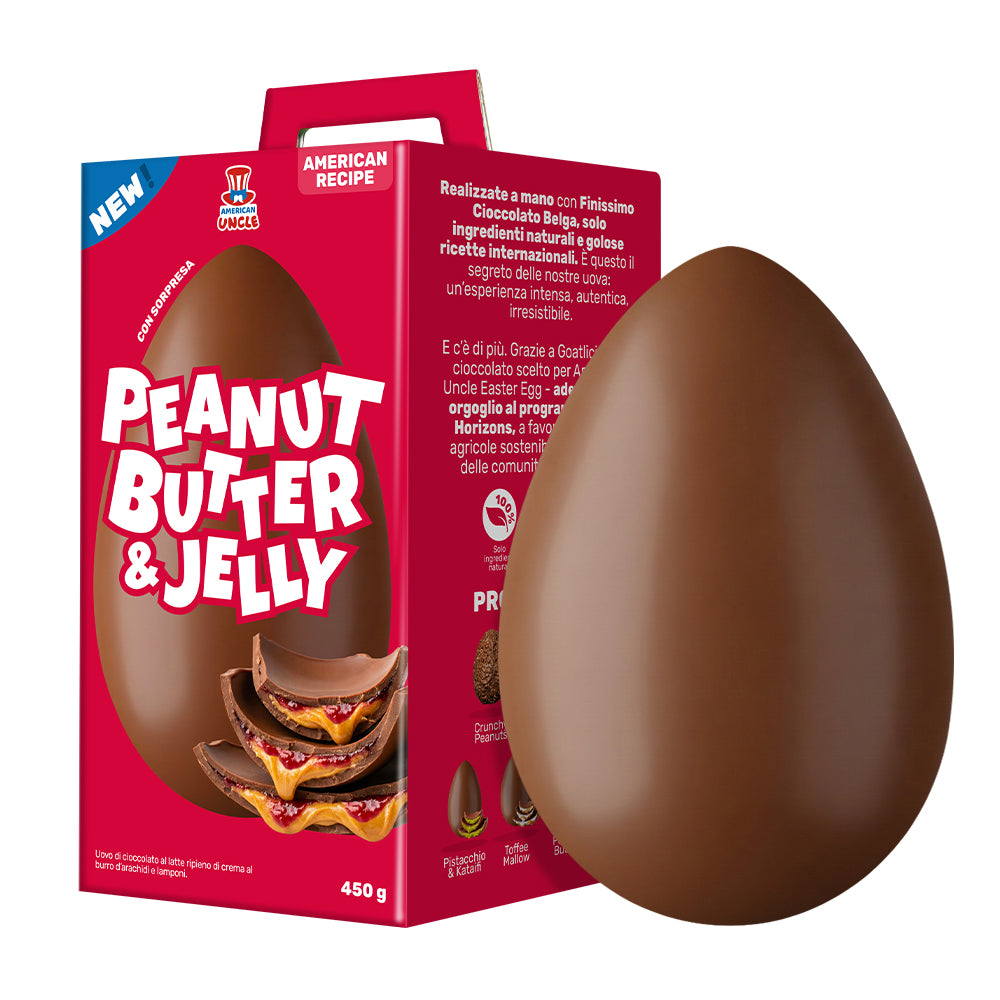 Uovo American Uncle Peanut Butter e Jelly con pack rosso e fuori