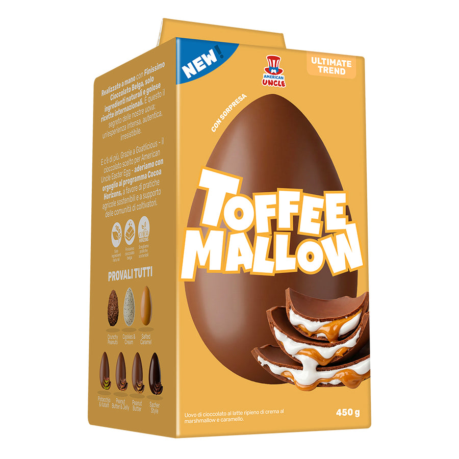 American Uncle Egg Toffee Mallow, uovo di Pasqua ripieno di caramello e marshmallow da 450g