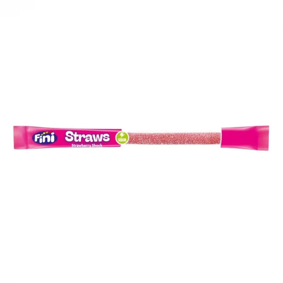 Fini Straws Sour Strawberry, caramella a forma di cannuccia al gusto di fragola frizzante da 25g