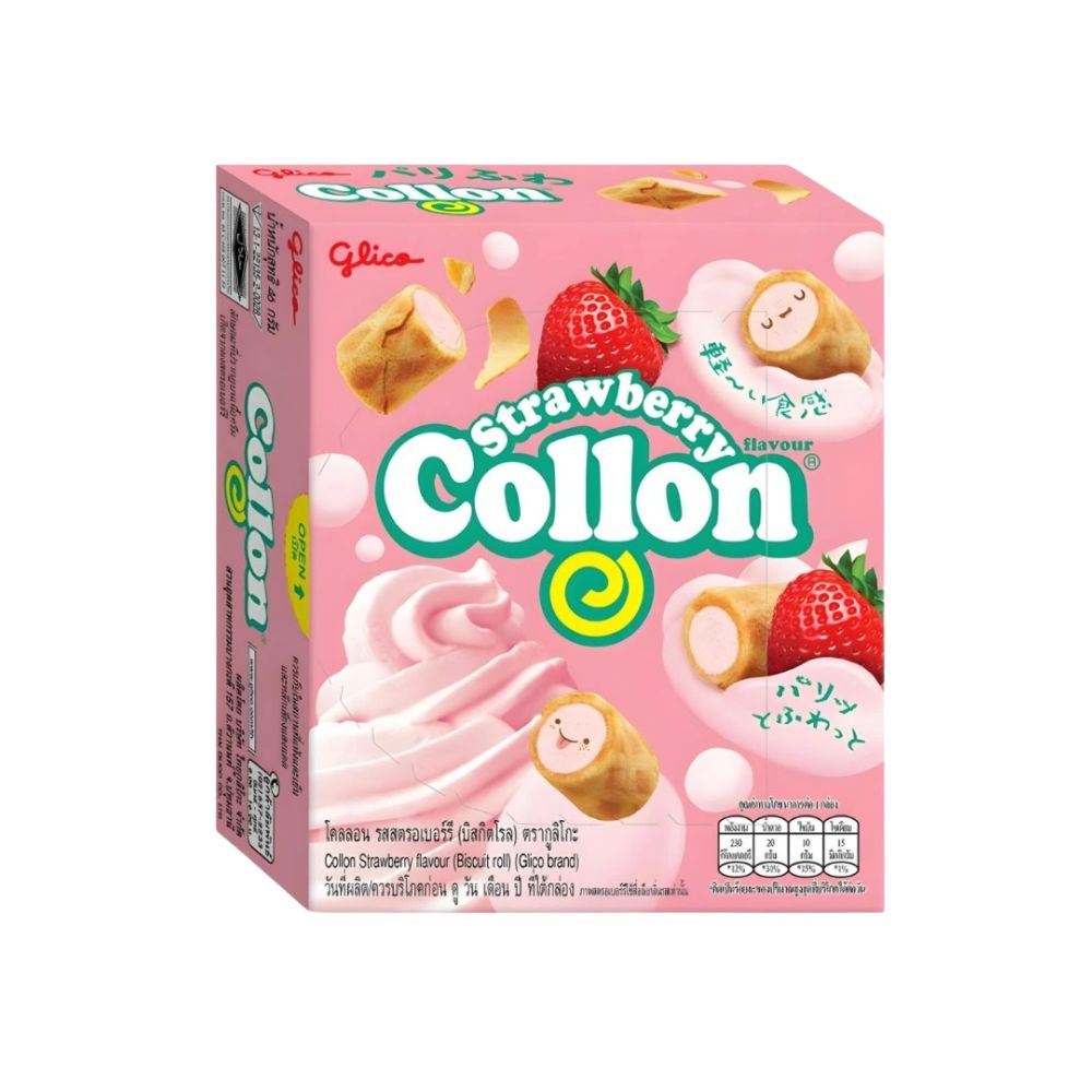 Glico Strawberry Collon Biscuit Roll, biscotti al gusto di fragola da 41g