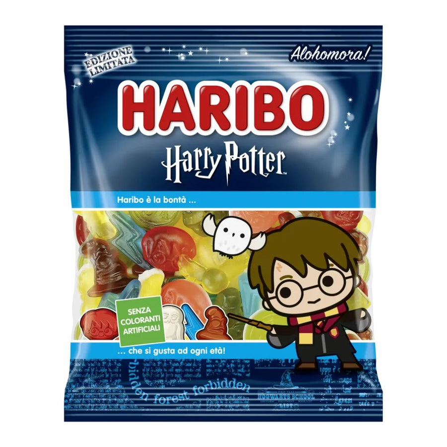 Confezione da 80g, caramelle gommose al gusto di frutta e cola Haribo.