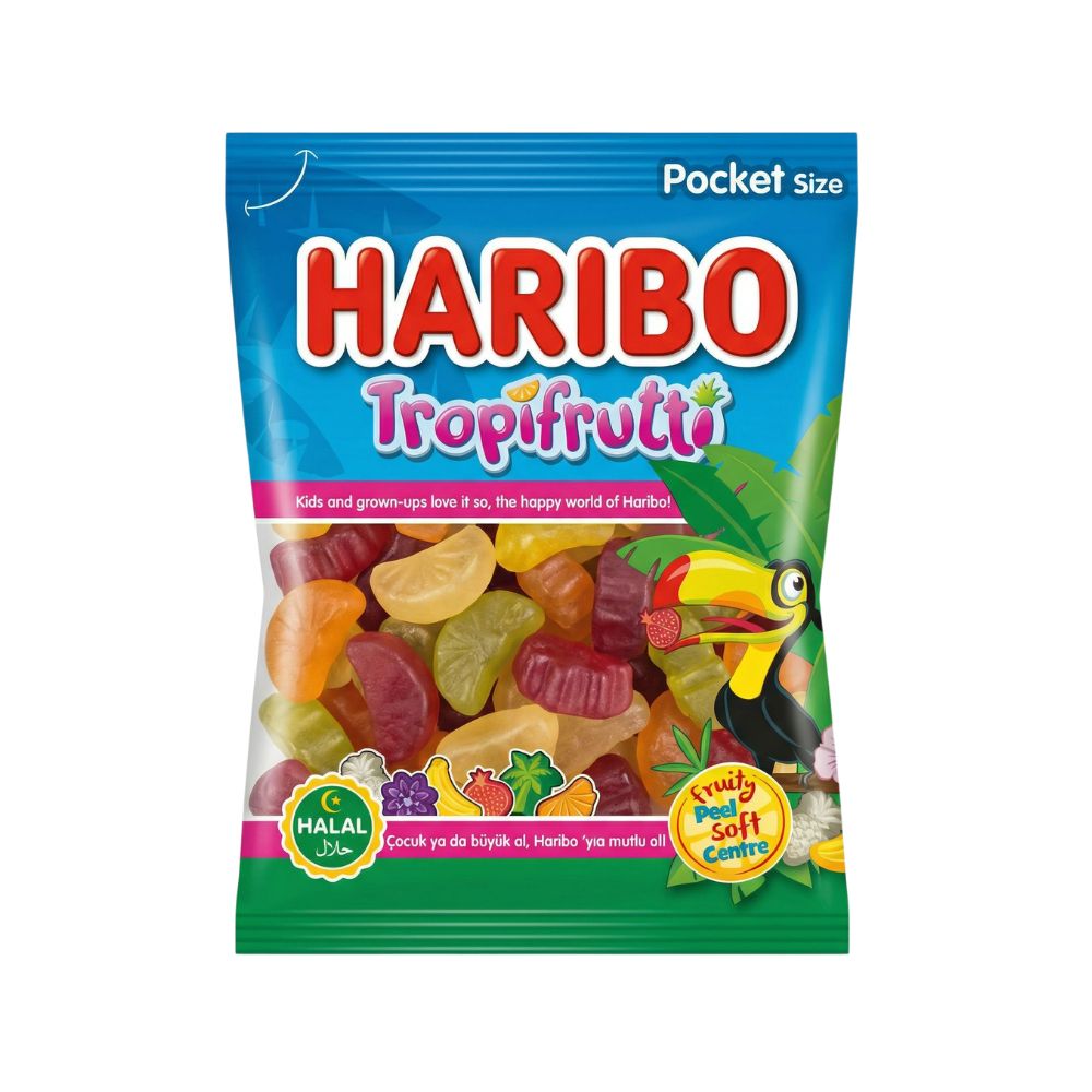 Haribo Tropifrutti Halal, caramelle gommose al gusto di frutta tropicale da 100g